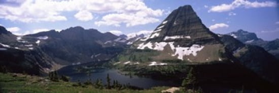 Lake surrounded with mountains Bearhat Mountain Hidden Lake US Glacier National Park Montana USA Canvas Art - Panoramic Images (36 x 12)