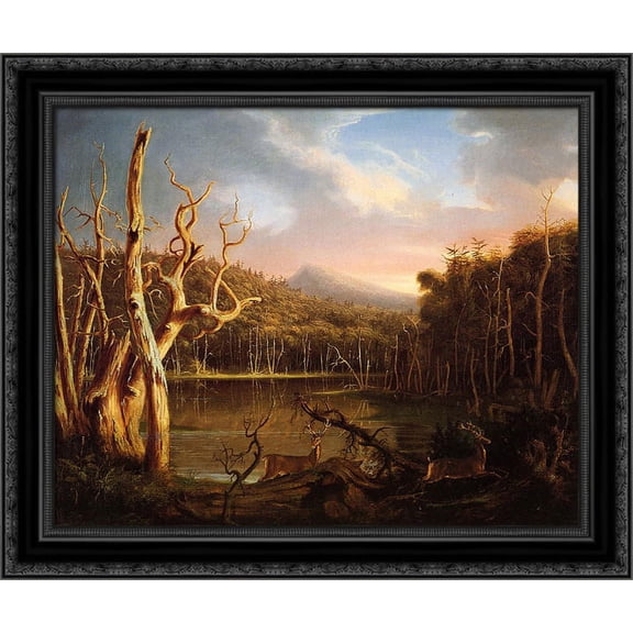 Lake with Dead Trees (Catskill) 23x20 Black Ornate Wood Framed Canvas Art by Cole, Thomas