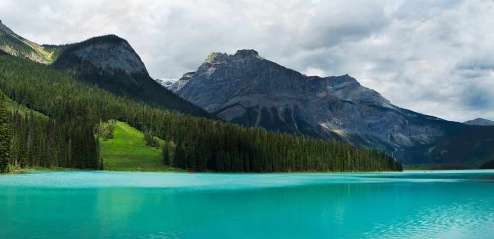 Lake with mountain range in the background Emerald Lake Yoho National Park Golden British Columbia Canada Canvas Art - Panoramic Images (12 x 24)