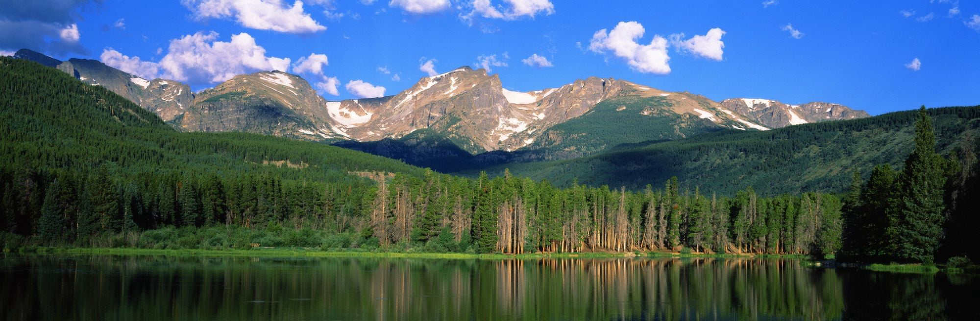 Lake with mountain range in the background Sprague Lake Rocky Mountain National Park Colorado USA Canvas Art - Panoramic Images (27 x 9)