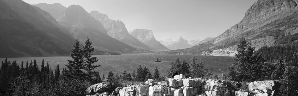 Lake with mountain range in the background St Mary Lake Glacier National Park Montana USA Canvas Art - Panoramic Images (36 x 12)