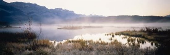 Lake with mountains in the background Canadian Rockies Alberta Canada Canvas Art - Panoramic Images (36 x 12)