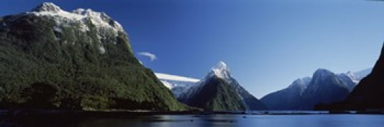 Lake with mountains in the background Milford Sound Fiordland National Park South Island New Zealand Canvas Art - Panoramic Images (36 x 12)