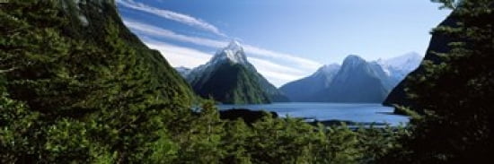 Lake with mountains in the background Milford Sound Fiordland National Park South Island New Zealand Canvas Art - Panoramic Images (36 x 12)