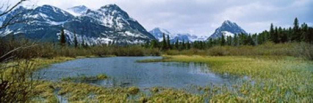 Lake with mountains in the background US Glacier National Park Montana USA Canvas Art - Panoramic Images (36 x 12)