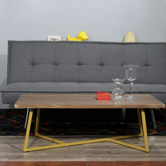 LakeHenry Mid-century modern style Angled sled base Rectangular shape Wood Top Coffee Table - 47.25*23.63*15.75 inches