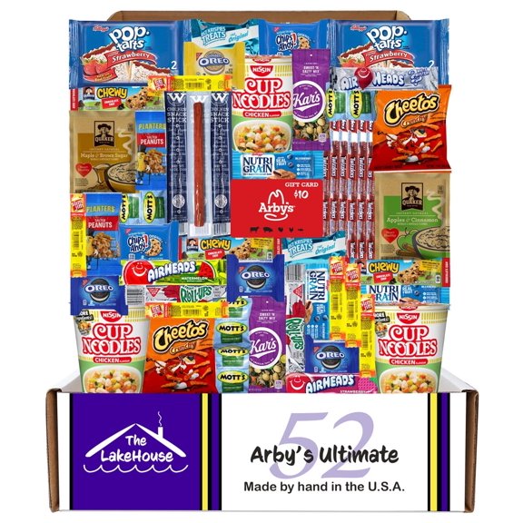The LakeHouse Ultimate (52 Count) Student College Care Package with Gift Card - 15 Different Gift Cards to Choose From - Care Package for College Students