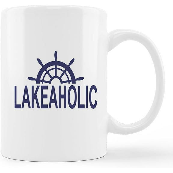 Lakeaholic Ship Steering Wheel Ceramic Mug-11oz Coffee Milk Tea Mug Cup with Handle,Lake House Decor,Lake Lover Gifts,Lake Life Gifts