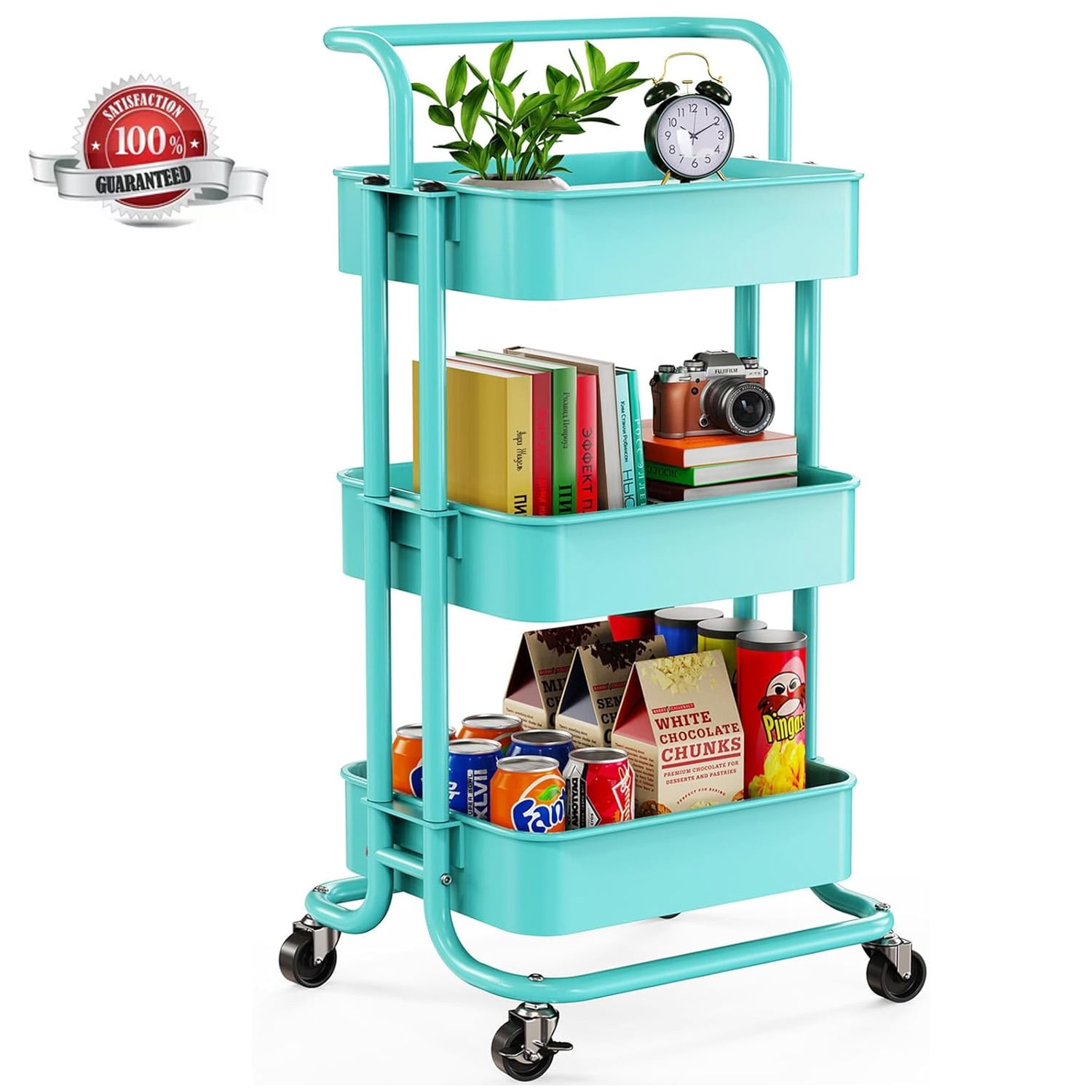 Lakecy 3Tier Rolling Utility Cart for Kitchen,Multifunctional