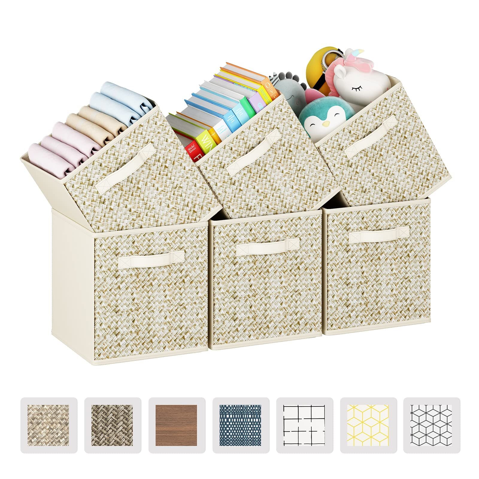 Lakecy 6 Pack Fabric Storage Cubes with Handle, Foldable 11 Inch Cube