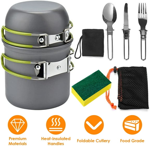 Lakeforest 8 Piece Compact Camping Cookware Set with Foldable Cutlery &andStorage Bags