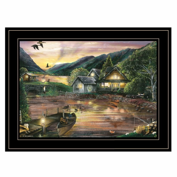 "Lakefront Camping II" By Ed Wargo, Ready to Hang Framed Print, Black Frame