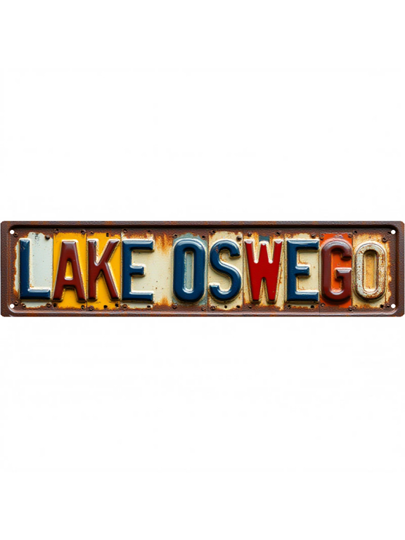 Lakefront Tin Sign 16*4 inches "LAKE OSWEGO" for Lake Patio with lake house decor beach decor coastal wall art