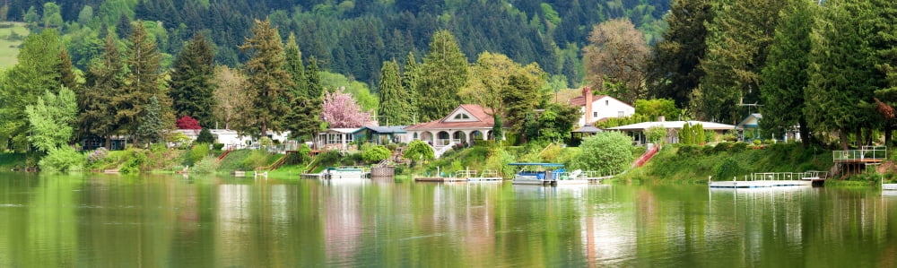 Lakefront properties Woodland Washington State USA Canvas Art - Panoramic Images (41 x 12)