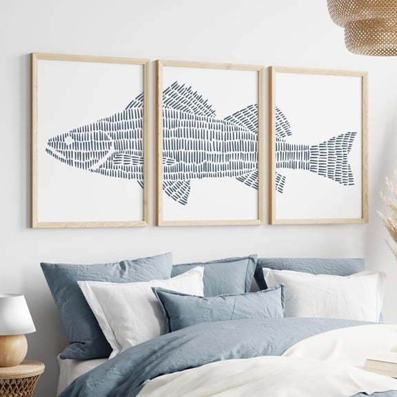 Lakehouse Triptych "Perch Lake Fish" Prints Home Decor Office Wall Art Living Room Decor, Paper Poster Only Set 3