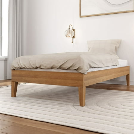 Lakehouse Twin Bed Frame, Solid Wood Platform Bed, No Box Spring Needed, Matte Pecan