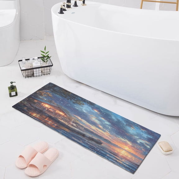 Lakehouse in Sunset Bath Mat 39x20 Non-Slip Bathroom Rugs Absorbent Soft Plush Quick Dry for Tub Shower Kitchen Home Decor