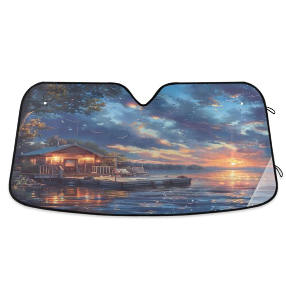 Lakehouse in Sunset Car Windshield Sun Shade Foldable Car Front Window Visor Heat and UV Protection 53x23.5