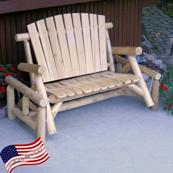 Lakeland Mills Classic White Cedar Log Outdoor Glider Loveseat