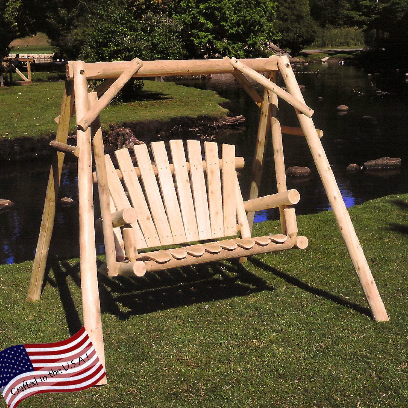Northern White Cedar Log Outdoor Swing with Stand