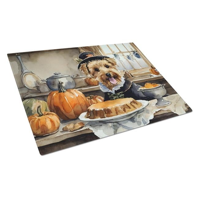 Lakeland Terrier Fall Kitchen Pumpkins Glass Cutting Board Large 12 in x 15 in