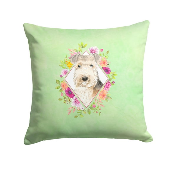 Lakeland Terrier Green Flowers Fabric Decorative Pillow