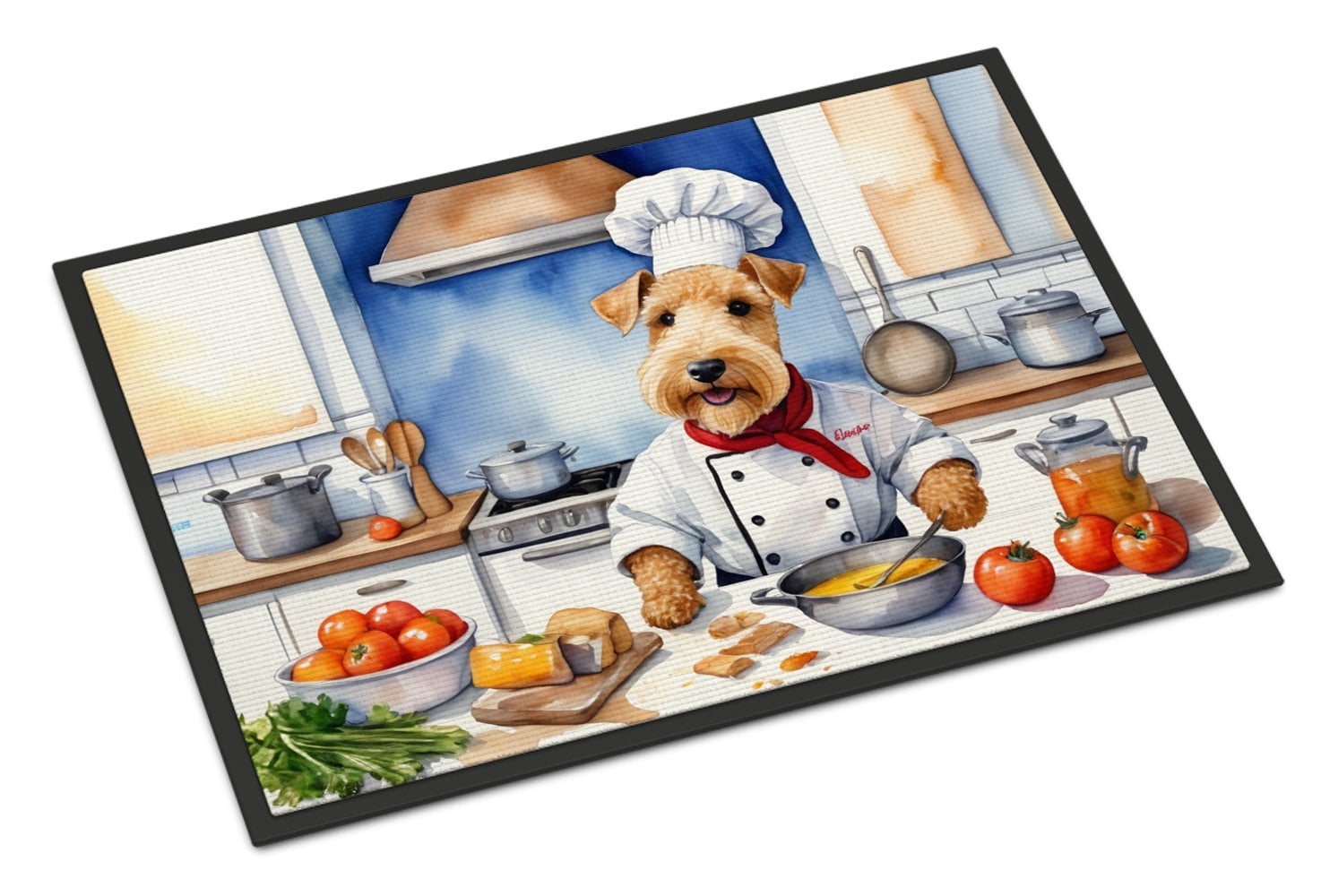 Caroline's Treasures DAC6281JMAT Lakeland Terrier The Chef Doormat Front Door Mat Indoor Outdoor Rugs for Entryway, Non Slip Washable Low Pile, 24H X 36W