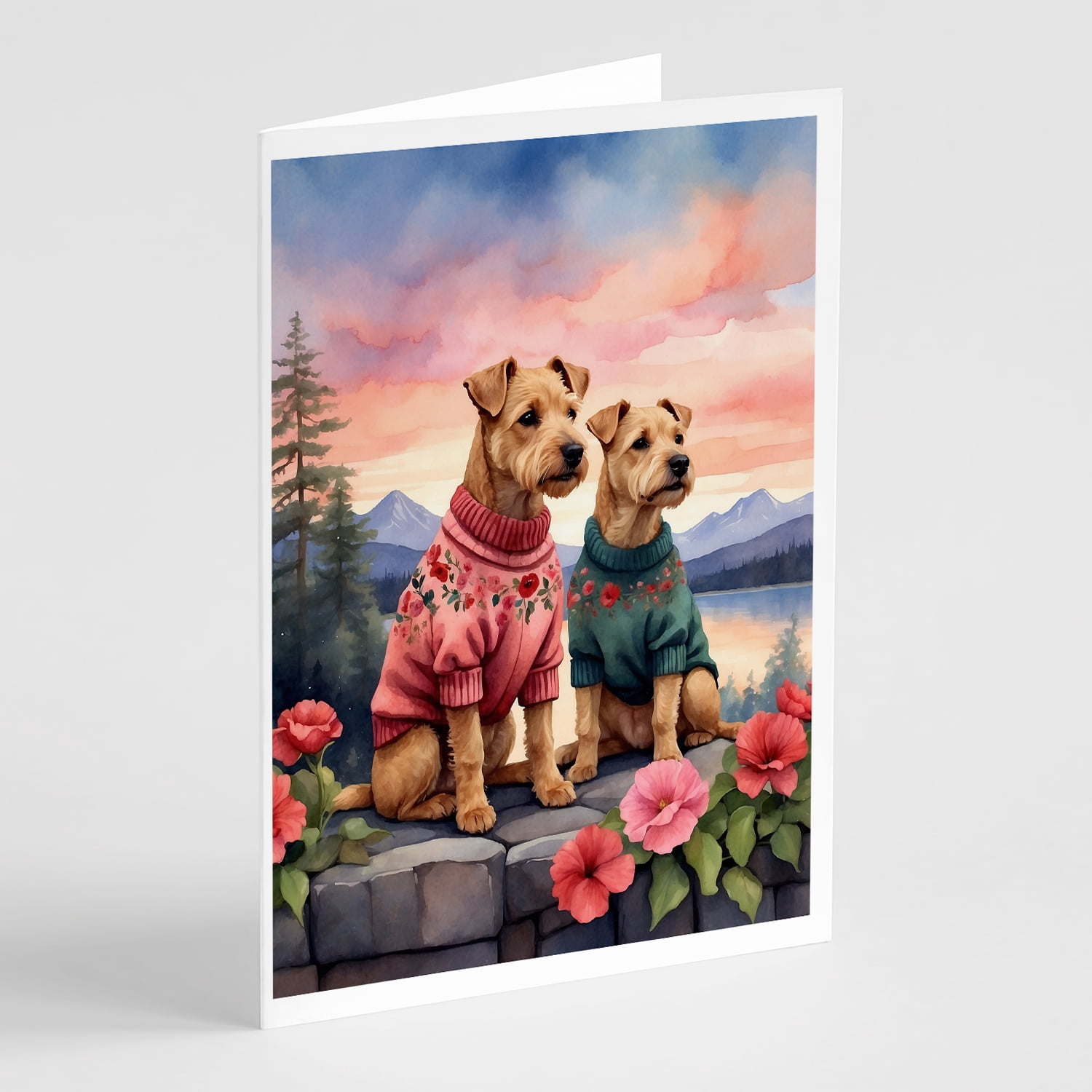 Lakeland Terrier Two Hearts Greeting Cards Pack of 8 7 in x 5 in