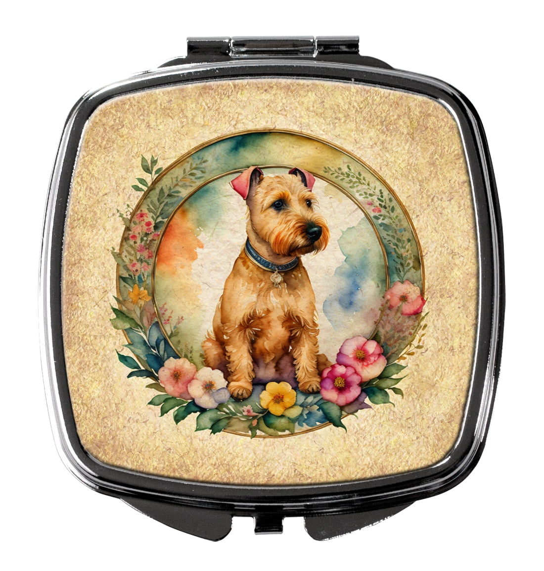 Lakeland Terrier and Flowers Compact Mirror 2.75 in x 3 in