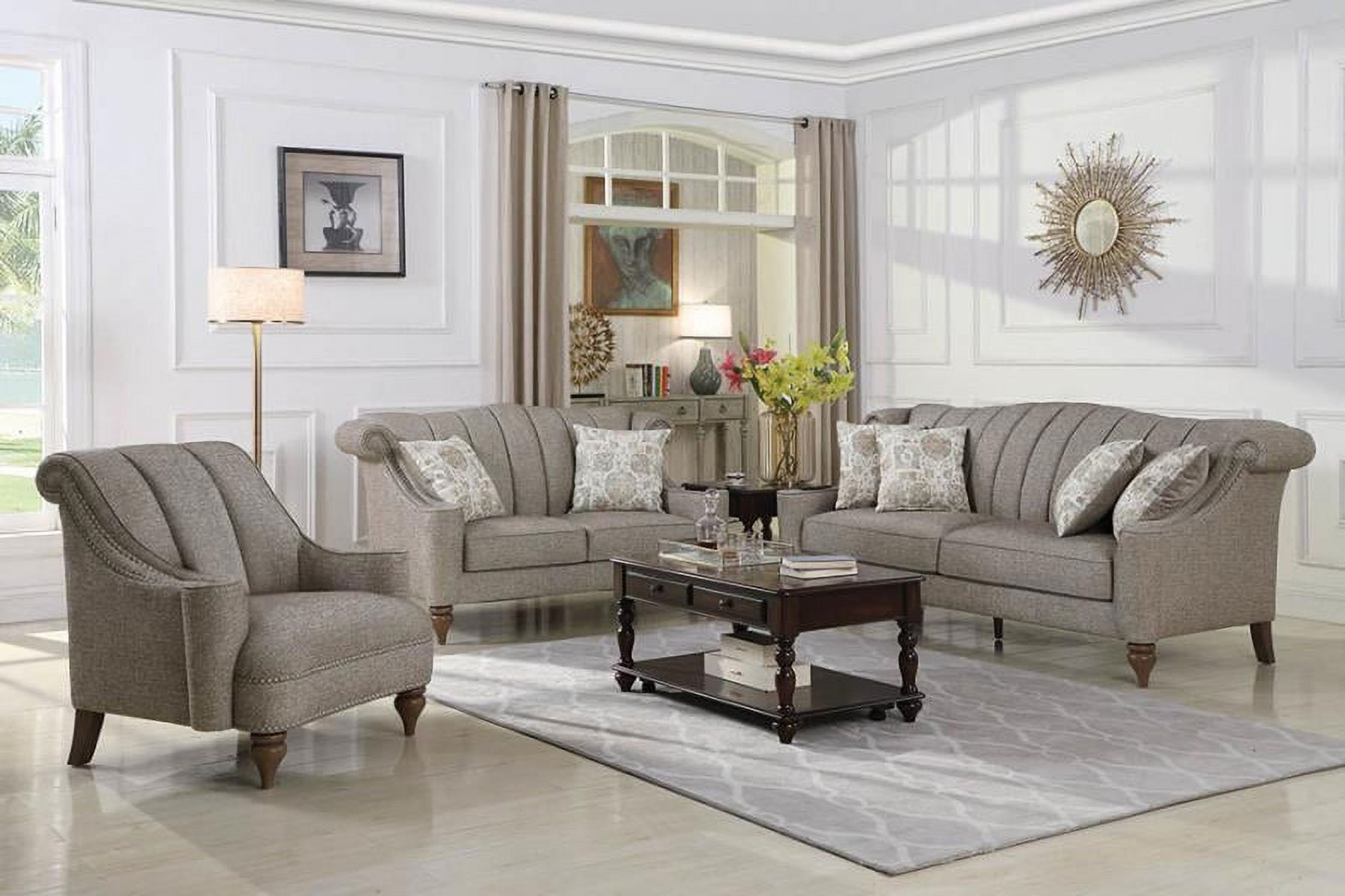 Lakeland Upholstered Nailhead Loveseat Light Brown