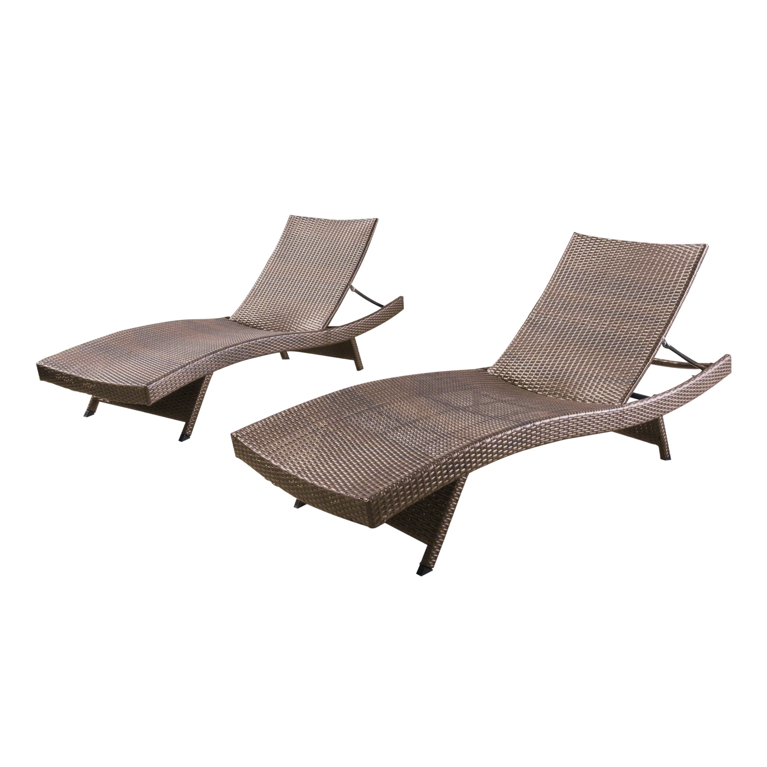 Mixed Mocha Faux Rattan Armless Adjustable Outdoor Chaise Lounges, Set of 2