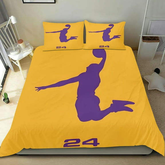Lakers Kobe Themed Bed Sheet Set Three Piece Set 53x79 Inches Comfortable And Skin Friendly Unique Design Creating A Star Studded Night
