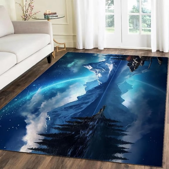 Lakes Forests Mountains Area Rugs, Gorgeous Starry Sky 3D Print Carpet, Washable Rugs Mat, Non-Slip Home Decor Thermal Carpet for Kids Room Office Activity Room Hallway Entryway 5 x 8ft