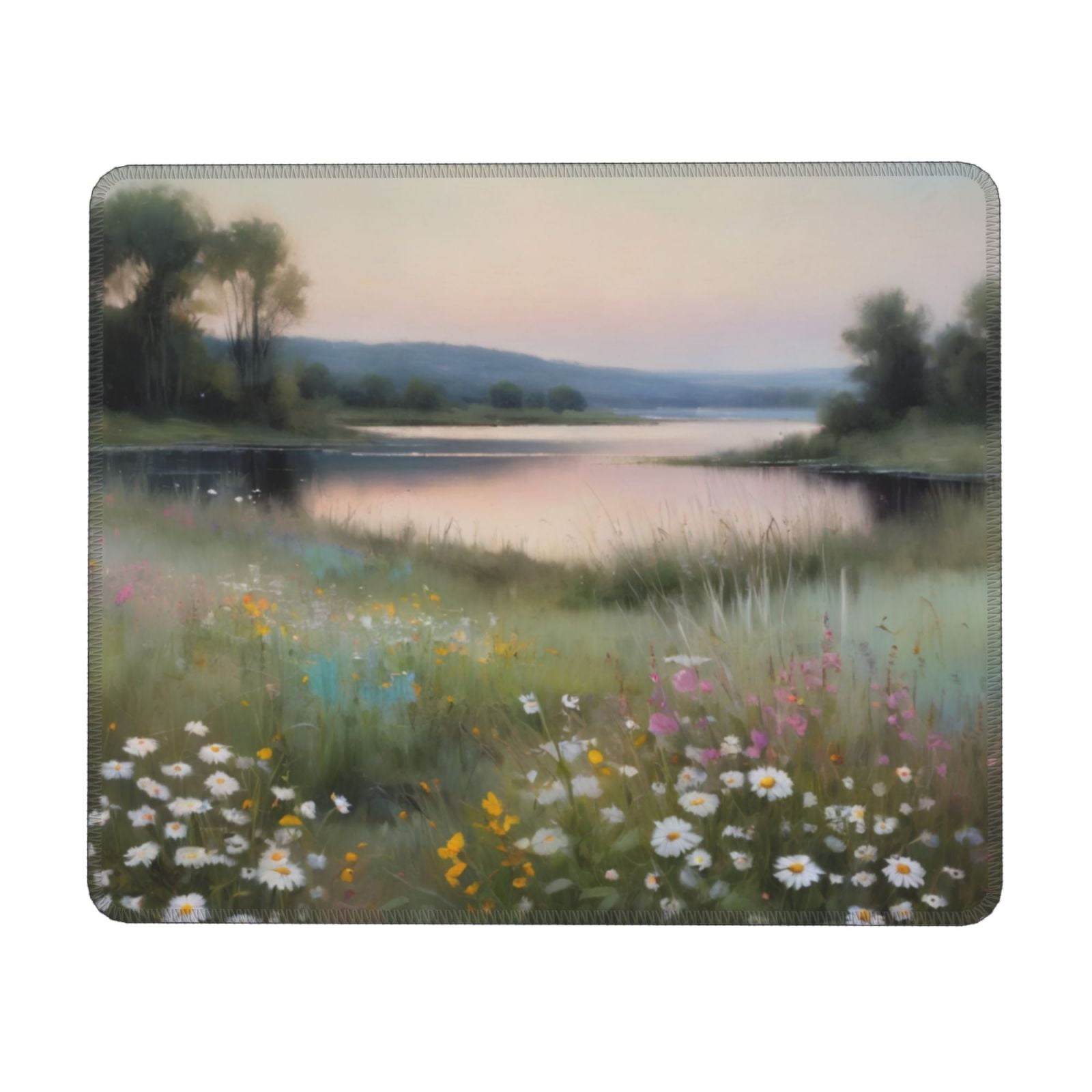 Lakes and flower fields Mouse pad, non slip rubber mouse pad with sewn