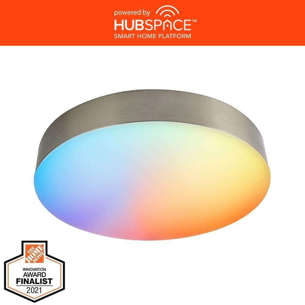 Hampton Bay Lakeshore 13 in. Brushed Nickel Color Changing and Adjustable  CCT Integrated LED Smart Flush Mount Powered by Hubspace - Walmart.com, image size:1000x1000
