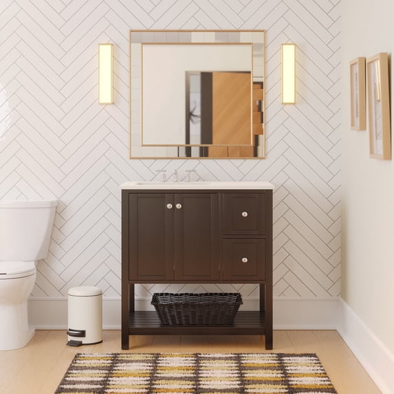 Lakeshore 36" Bathroom Vanity with Chocolate Cabinet and Engineered White Top