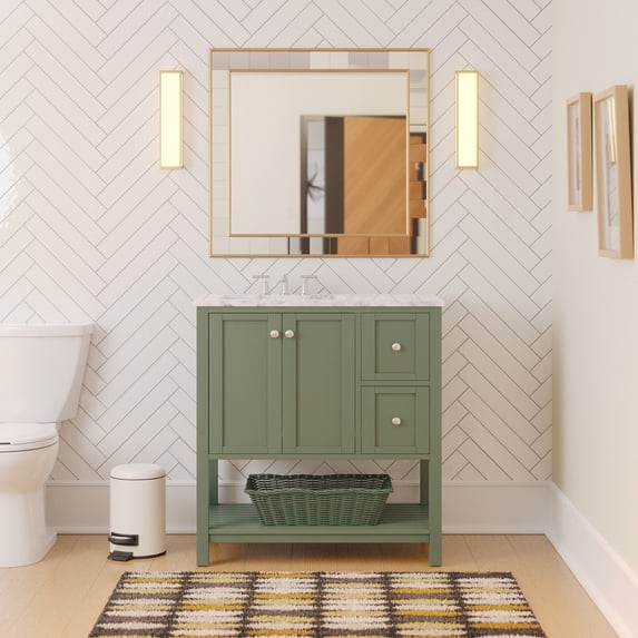 Lakeshore 36" Bathroom Vanity with Sage Green Cabinet and Carrara Marble Top