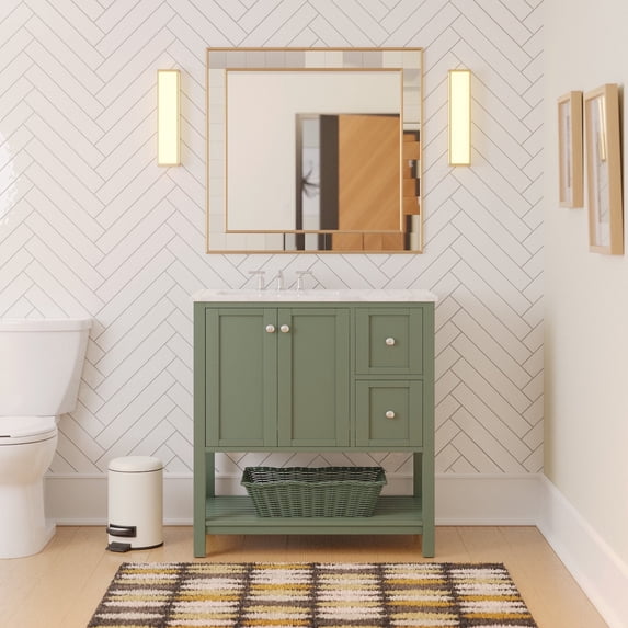 Lakeshore 36" Bathroom Vanity with Sage Green Cabinet and Engineered Carrara Top