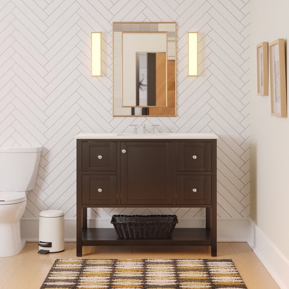 Lakeshore 42" Bathroom Vanity with Chocolate Cabinet and Engineered White Top