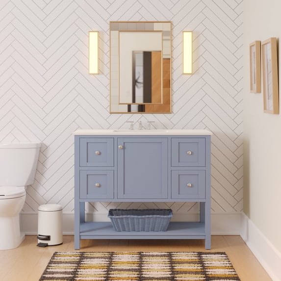 Lakeshore 42" Bathroom Vanity with Powder Blue Cabinet and Engineered White Top