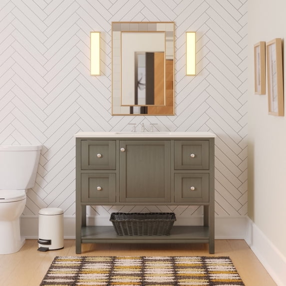 Lakeshore 42" Bathroom Vanity with Weathered Gray Cabinet and Engineered White Top
