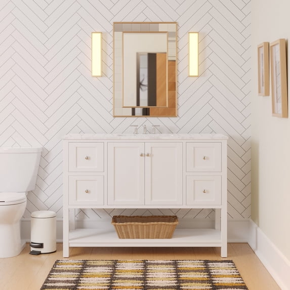Lakeshore 48" Bathroom Vanity with White Cabinet and Engineered Carrara Top