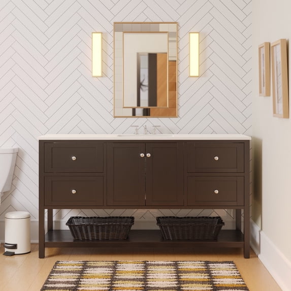 Lakeshore 60" Single Bathroom Vanity with Chocolate Cabinet and Engineered White Top
