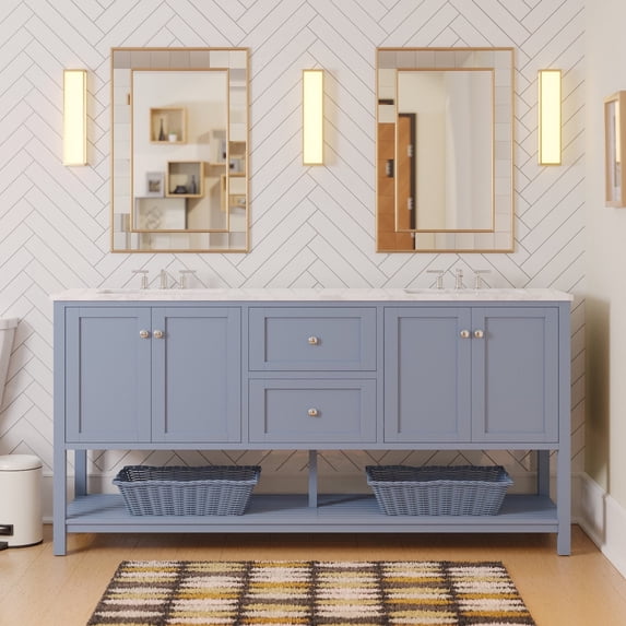 Lakeshore 72" Double Bathroom Vanity with Powder Blue Cabinet and Engineered Carrara Top