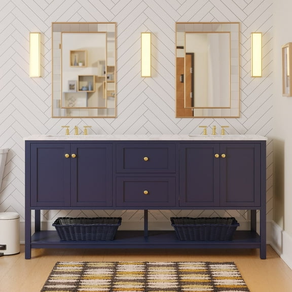 Lakeshore 72" Double Bathroom Vanity with Royal Blue Cabinet and Engineered Carrara Top