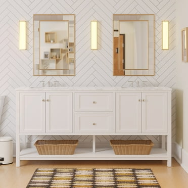 Lakeshore 72" Double Bathroom Vanity with White Cabinet and Engineered Carrara Top