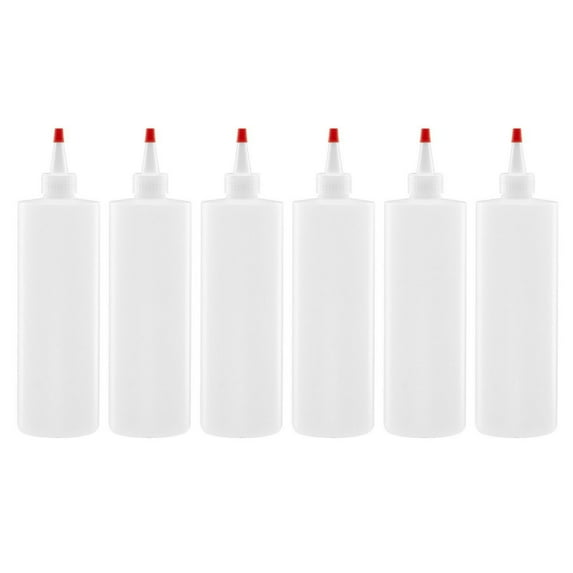 Lakeshore Trade Plastic Squeeze Condiment Bottles with Red Tip Cap 16-ounce Set of 6