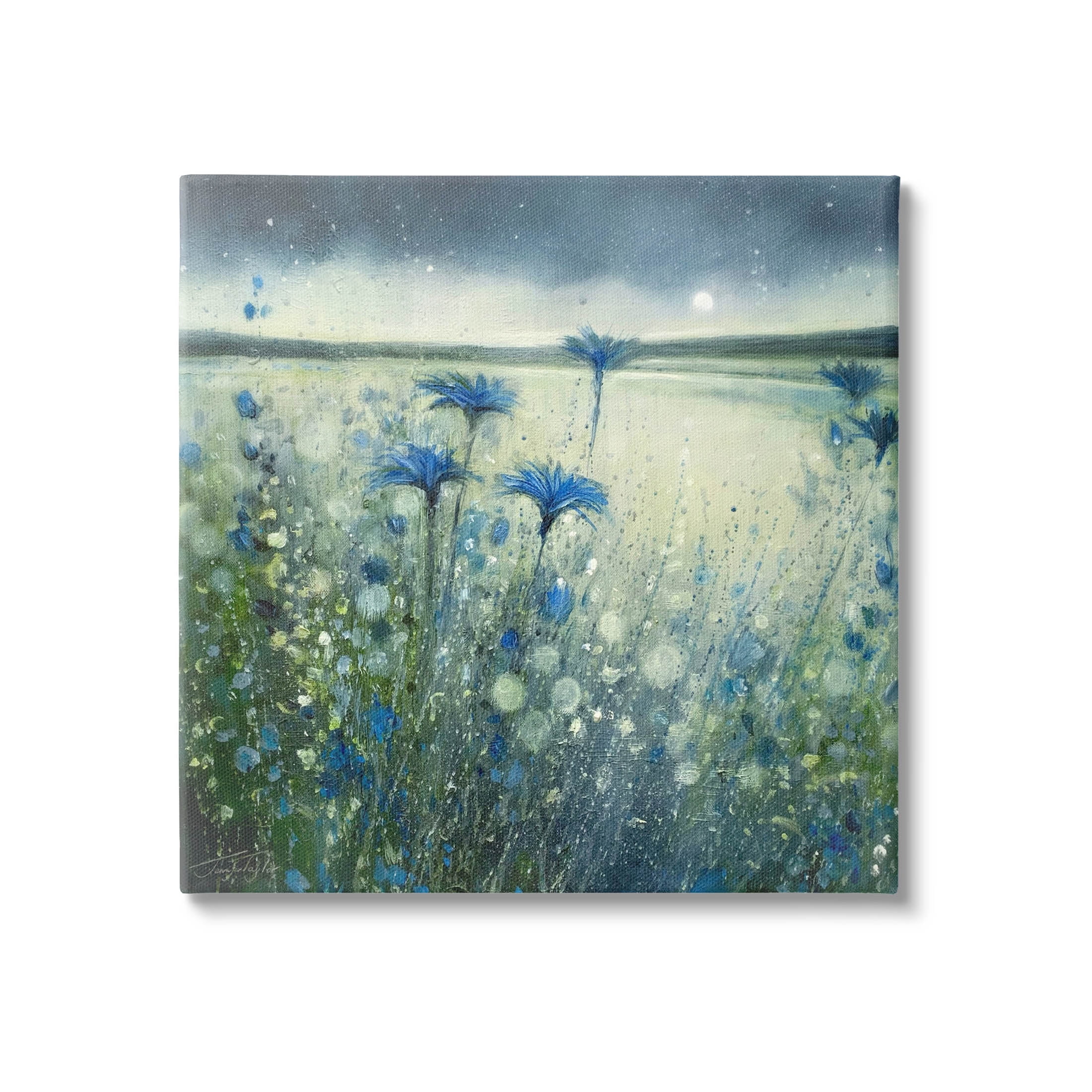 Lakeside Botanicals Moonlit Night Sky Landscape Painting Gallery Wrapped Canvas Print Wall Art
