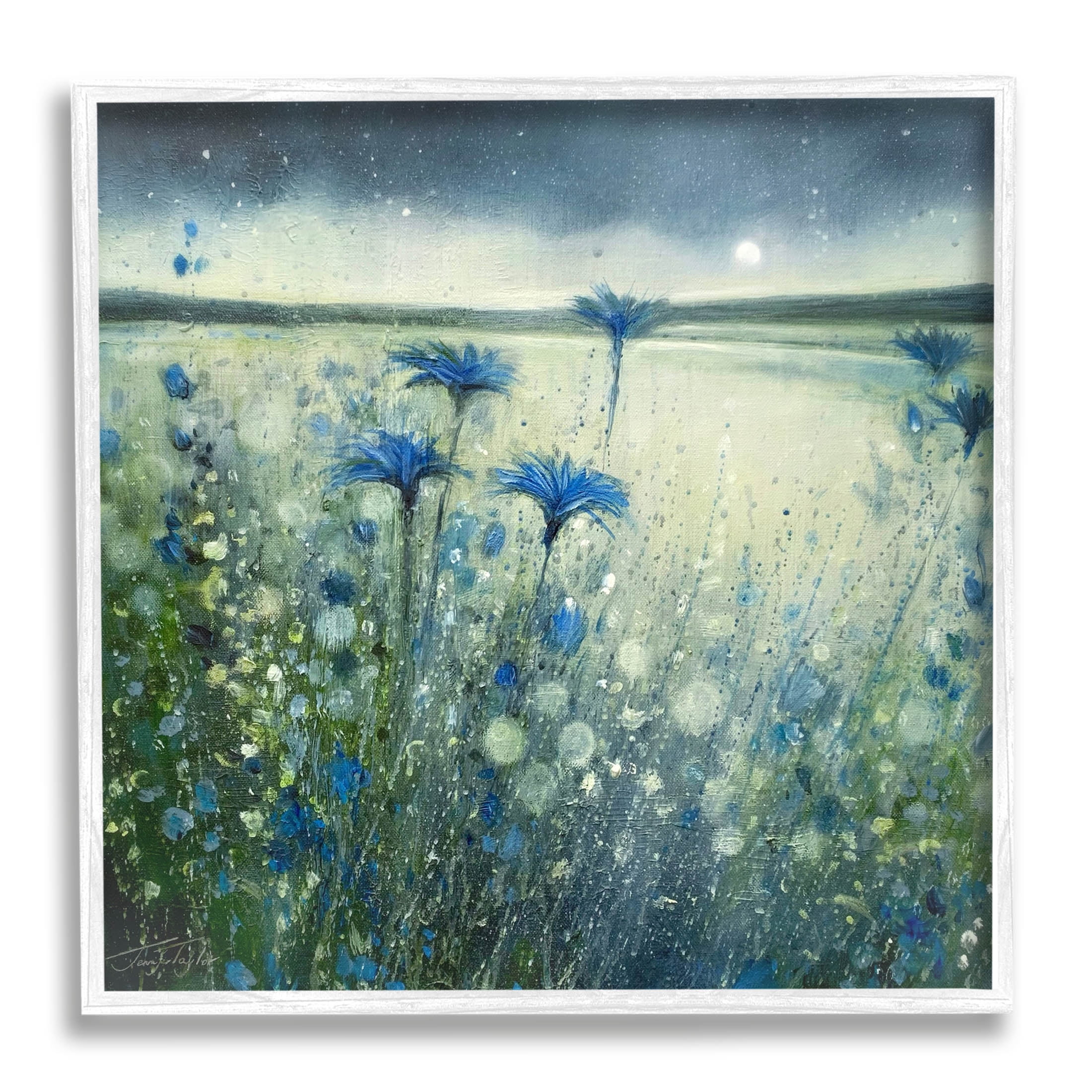Lakeside Botanicals Moonlit Night Sky Landscape Painting White Framed Art Print Wall Art