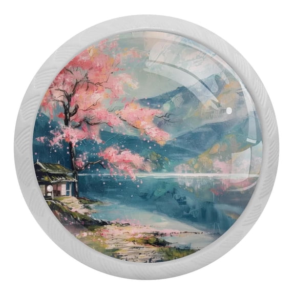 Lakeside Cabin Cherry Tree Glow in The Dark Crystal Glass Cabinet Knobs 4 Pcs Drawer Handles for Kitchen Cabinets Dresser Cupboard Wardrobe